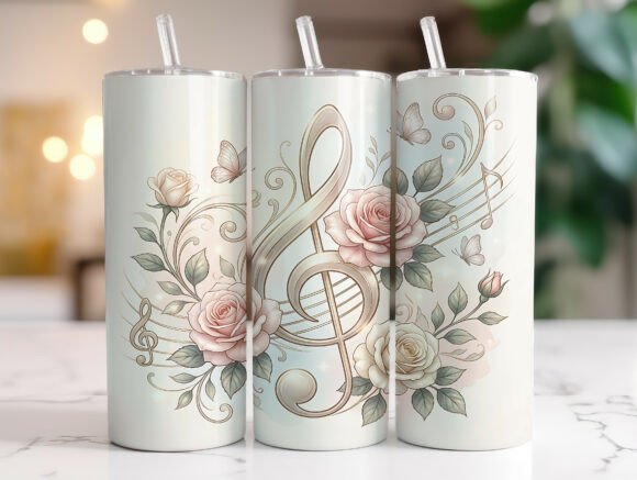 20oz Floral Music Notes Skinny Tumbler