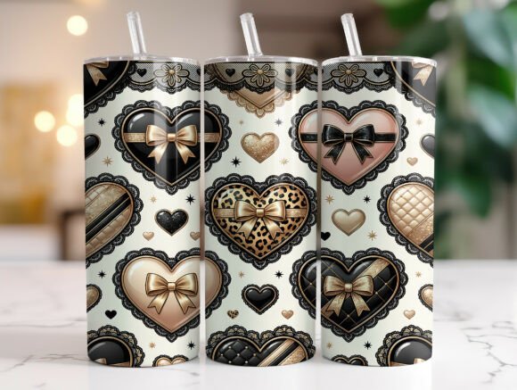 Black Gold Heart Bow 20oz Tumbler Wrap