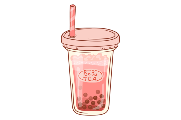 Boba Tea Cup Icon. Asian Kawaii Drink