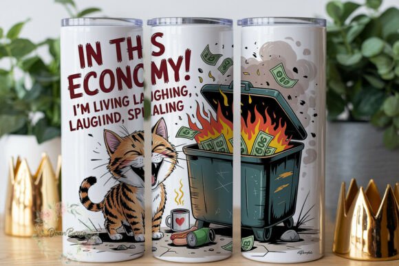 Cat Burning Money Tumbler Wrap PNG