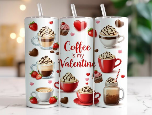 Coffee Valentine 20oz Tumbler Wrap PNG