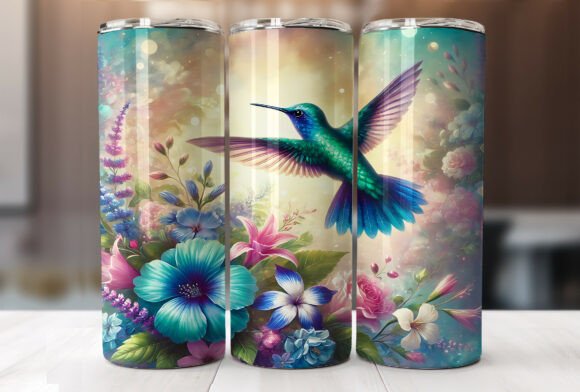 Colorful Hummingbird Flower Tumbler Wrap