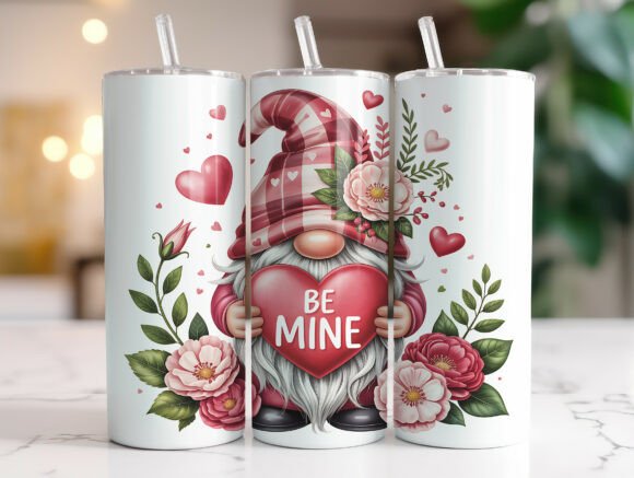 Cute Gnome Heart Valentine Tumbler Wrap