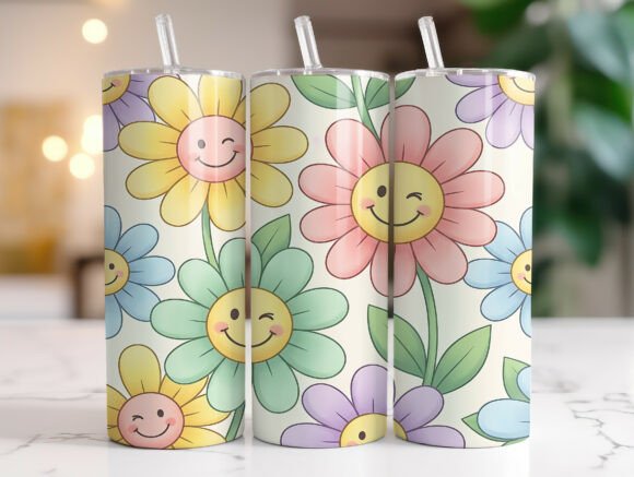 Cute Pastel Smiley Daisy Tumbler Wrap
