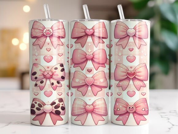 Cute Pink Ribbon Bow Pattern Tumbler PNG