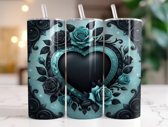 Dark Floral Heart Tumbler Sublimation