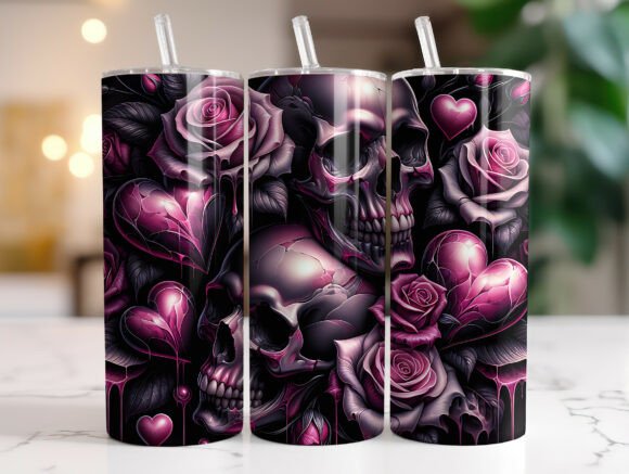 Dark Valentine Skull Rose Tumbler Wrap
