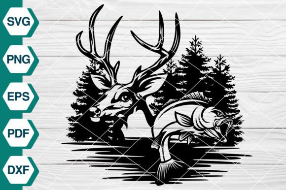 Deer Fish Tree Scene SVG EP565