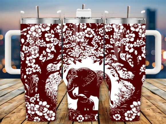 Floral Elephant Scene 40oz Tumbler