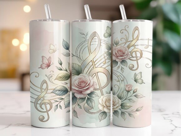 Floral Music Notes 20oz Tumbler Wrap