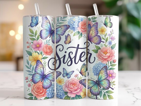 Floral Sister 20 Oz Tumbler Wrap PNG