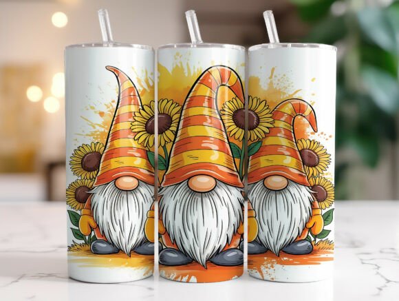 Gnome Sunflower 20oz Tumbler Wrap Design