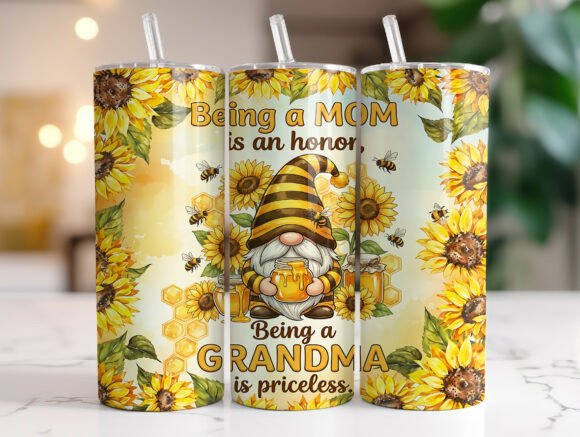 Grandma Gnome Floral Bee Tumbler Wrap