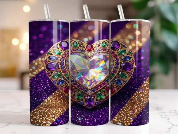 Jeweled Crystal Heart Glam Tumbler Wrap