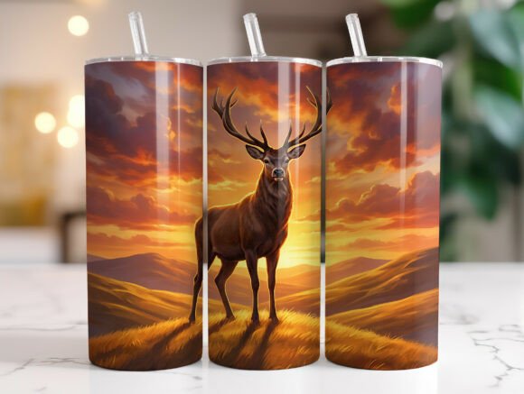 Majestic Deer Sunset 20 Oz Tumbler Wrap