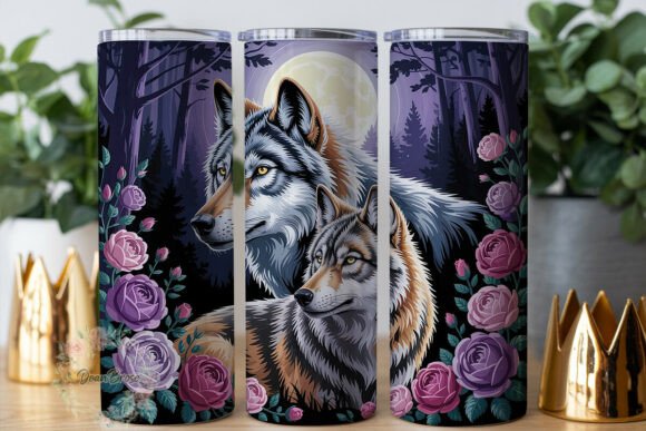 Moonlit Wolves Floral 20oz Tumbler