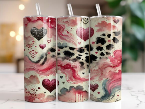 Pink Abstract Leopard Love Tumbler Wrap