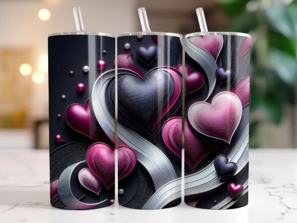 Pink Black Heart Love 20oz Tumbler Wrap