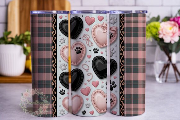 Pink Black Hearts Plaid 20oz Tumbler