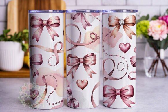 Pink Bows Hearts 20oz Tumbler Wrap