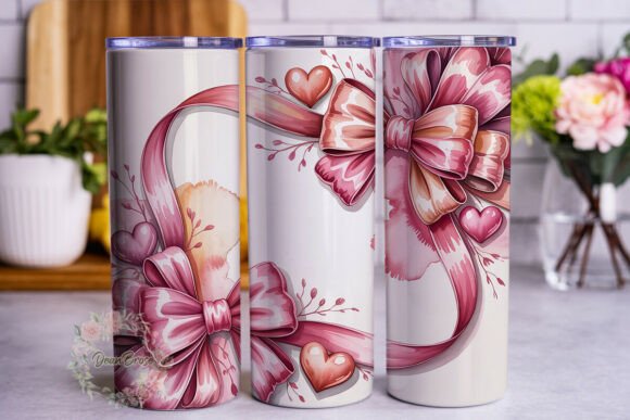 Pink Bows Hearts Watercolor 20oz Tumbler