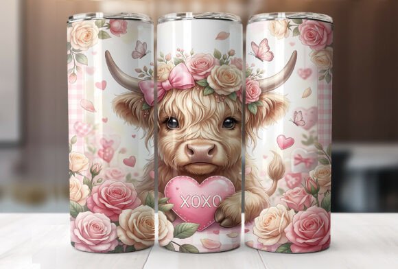 Pink Floral Cow Valentine Tumbler Wrap