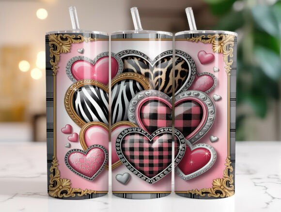 Pink Leopard Plaid Heart Tumbler Wrap