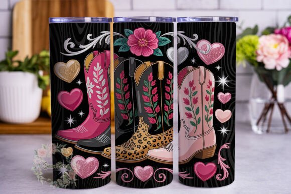 Pink Western Boots Glam 20oz Tumbler