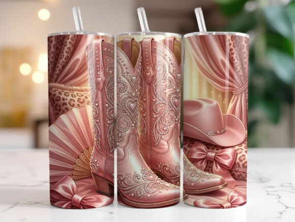 Pink Western Cowgirl Boots Tumbler Wrap