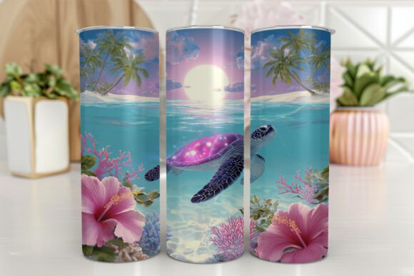 Sea Turtle Tumbler PNG Floral