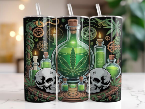 Skull Marijuana 20oz Tumbler Wrap PNG