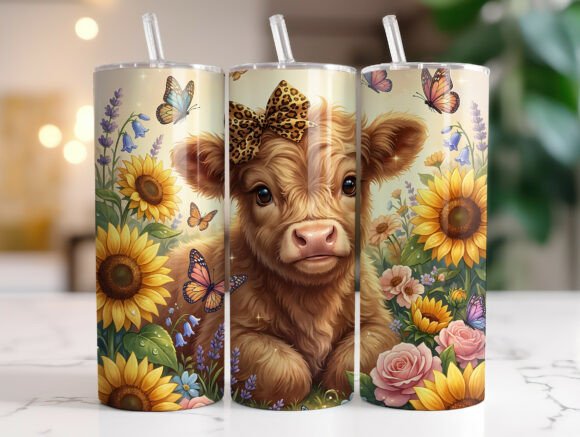 Sunflower Highland Cow 20oz Tumbler Wrap