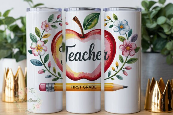 Teacher First Grade Apple Design Tumbler