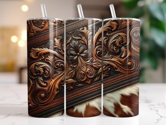 Tooled Leather Cowhide 20oz Tumbler Wrap