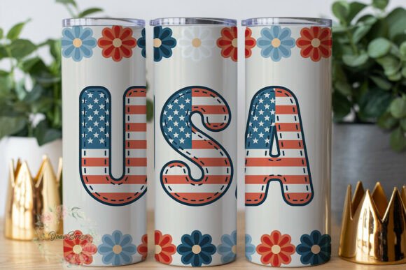 USA Flag Letters Daisy 20oz Tumbler Wrap