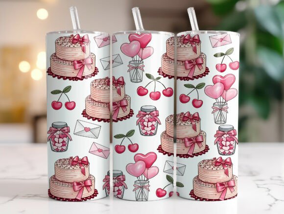 Valentine Cakes Hearts Tumbler Wrap