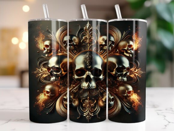 Valentine Gold Skull Tumbler Wrap Design