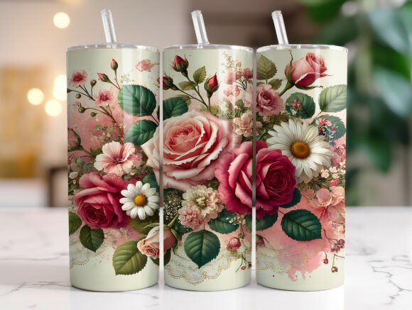 Vintage Rose Floral Valentine Tumbler