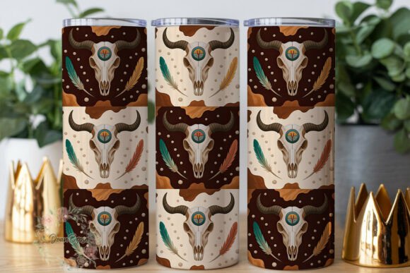 Western Cow Skull Feather 20oz Tumbler