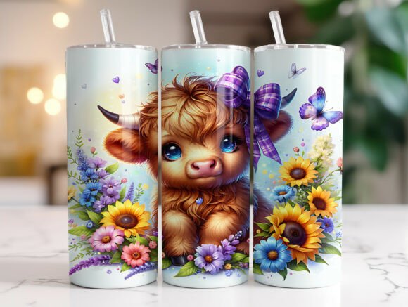 Whimsical Highland Cow Flower Tumbler: A Designer's Take